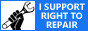 a blue button with an image of a black hand holding a wrench that reads 'I support the right to repair' 