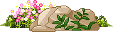 illustration of a grouping of rocks with flowers and small green plants